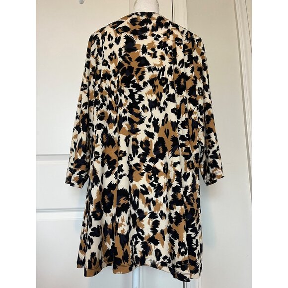 Susan Lawrence Woman Leopard Animal Print Tunic Top Sz 3X Beaded Collar Stretch - Picture 2 of 7